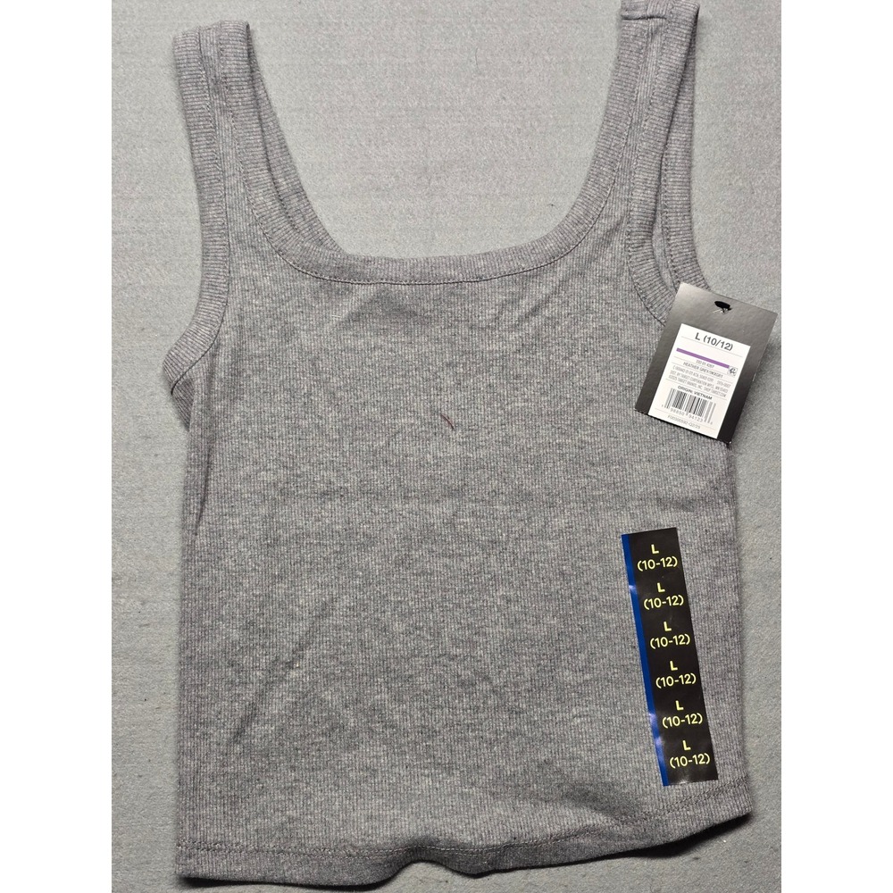 Art Class Girls Heather Grey Ribbed Knit Tank Top Size L 10/12 Scoop Neck New - Picture 3 of 4
